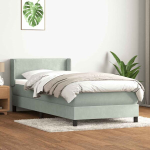 vidaXL Boxspring met matras fluweel lichtgrijs 80x220 cm