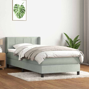 vidaXL Boxspring met matras fluweel lichtgrijs 90x210 cm