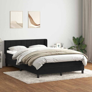 vidaXL Boxspring met matras fluweel zwart 160x210 cm