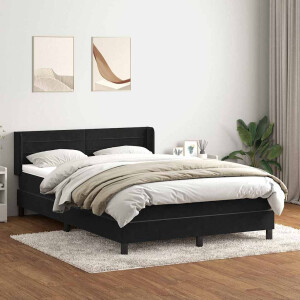 vidaXL Boxspring met matras fluweel zwart 160x210 cm