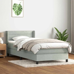 vidaXL Boxspring met matras fluweel lichtgrijs 80x220 cm