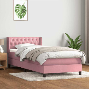 vidaXL Boxspring met matras fluweel roze 90x210 cm