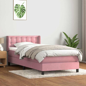 vidaXL Boxspring met matras fluweel roze 90x220 cm