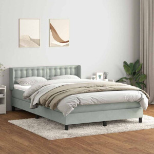 vidaXL Boxspring met matras fluweel lichtgrijs 160x220 cm