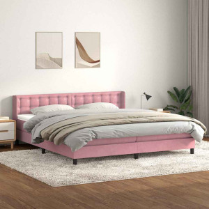 vidaXL Boxspring met matras fluweel roze 180x220 cm