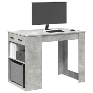 vidaXL Bureau met lade en plank 102x62x77,5 cm bewerkt hout betongrijs