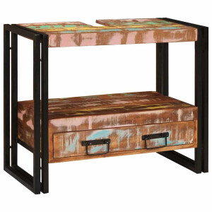 vidaXL Wastafelonderkast met lade met plank Massief Gerecycled Hout, Ijzer