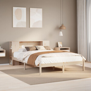vidaXL Bed met boekenkast zonder matras massief grenenhout 135x190 cm