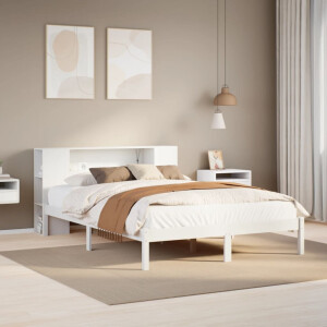 vidaXL Bed met boekenkast zonder matras grenenhout wit 135x190 cm