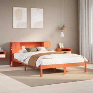 vidaXL Bed met boekenkast zonder matras grenenhout wasbruin 140x200 cm