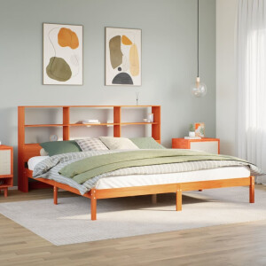 vidaXL Bed met boekenkast zonder matras grenenhout wasbruin 200x200 cm