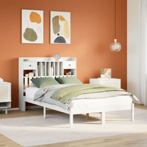 vidaXL Bed met boekenkast zonder matras grenenhout wit 135x190 cm