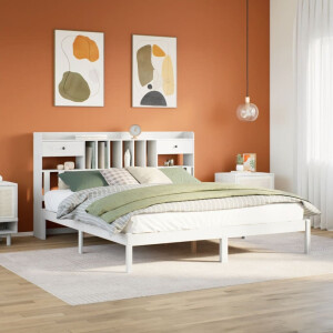 vidaXL Bed met boekenkast zonder matras grenenhout wit 180x200 cm