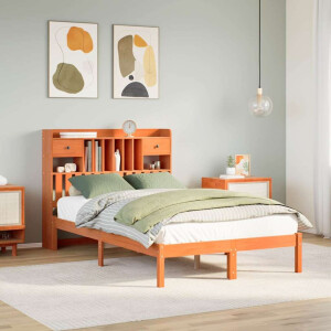 vidaXL Bed met boekenkast zonder matras grenenhout wasbruin 135x190 cm