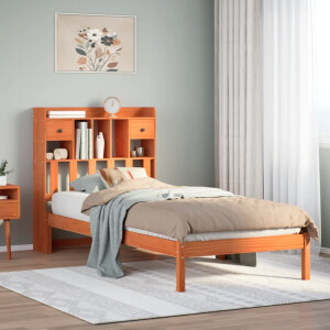 vidaXL Bed met boekenkast zonder matras grenenhout wasbruin 100x200 cm