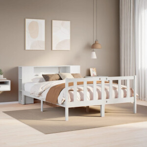 vidaXL Bed met boekenkast zonder matras grenenhout wit 135x190 cm