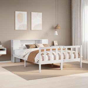 vidaXL Bed met boekenkast zonder matras grenenhout wit 140x190 cm
