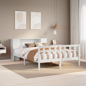 vidaXL Bed met boekenkast zonder matras grenenhout wit 140x200 cm