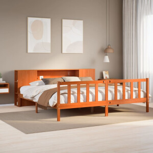 vidaXL Bed met boekenkast zonder matras grenenhout wasbruin 200x200 cm