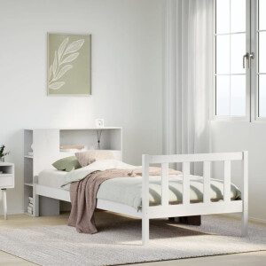 vidaXL Bed met boekenkast zonder matras grenenhout wit 75x190 cm