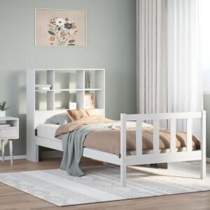 vidaXL Bed met boekenkast zonder matras grenenhout wit 90x190 cm