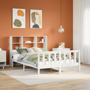 vidaXL Bed met boekenkast zonder matras grenenhout wit 140x190 cm