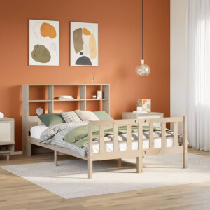 vidaXL Bed met boekenkast zonder matras massief grenenhout 150x200 cm