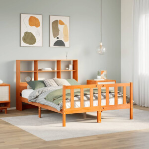 vidaXL Bed met boekenkast zonder matras grenenhout wasbruin 140x200 cm