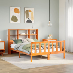 vidaXL Bed met boekenkast zonder matras grenenhout wasbruin 150x200 cm