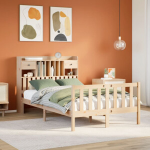 vidaXL Bed met boekenkast zonder matras massief grenenhout 135x190 cm