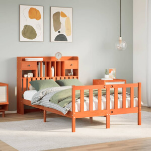 vidaXL Bed met boekenkast zonder matras grenenhout wasbruin 135x190 cm