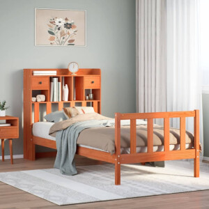 vidaXL Bed met boekenkast zonder matras grenenhout wasbruin 100x200 cm