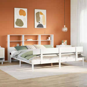 vidaXL Bed met boekenkast zonder matras grenenhout wit 180x200 cm