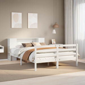vidaXL Bed met boekenkast zonder matras grenenhout wit 135x190 cm