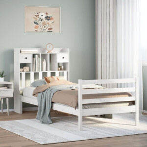 vidaXL Bed met boekenkast zonder matras grenenhout wit 75x190 cm