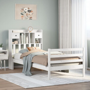 vidaXL Bed met boekenkast zonder matras grenenhout wit 90x200 cm