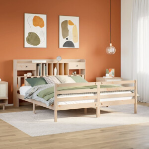 vidaXL Bed met boekenkast zonder matras massief grenenhout 180x200 cm