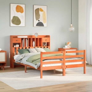 vidaXL Bed met boekenkast zonder matras grenenhout wasbruin 140x190 cm
