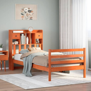 vidaXL Bed met boekenkast zonder matras grenenhout wasbruin 100x200 cm