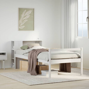 vidaXL Bed met boekenkast zonder matras grenenhout wit 75x190 cm