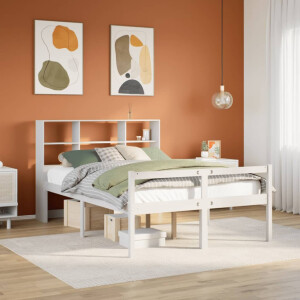 vidaXL Bed met boekenkast zonder matras grenenhout wit 140x200 cm
