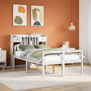 vidaXL Bed met boekenkast zonder matras grenenhout wit 135x190 cm