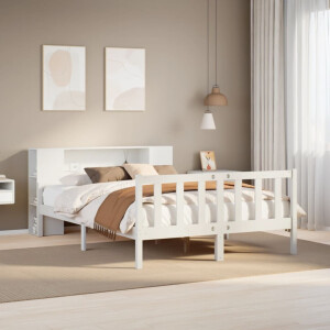 vidaXL Bed met boekenkast zonder matras grenenhout wit 150x200 cm