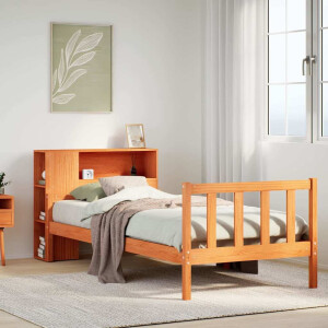 vidaXL Bed met boekenkast zonder matras massief hout wasbruin 75x190cm