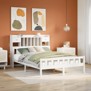 vidaXL Bed met boekenkast zonder matras grenenhout wit 150x200 cm