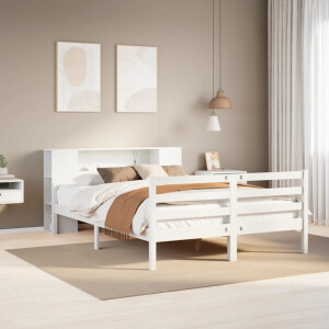vidaXL Bed met boekenkast zonder matras grenenhout wit 150x200 cm