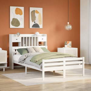 vidaXL Bed met boekenkast zonder matras grenenhout wit 135x190 cm