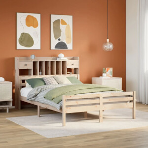 vidaXL Bed met boekenkast zonder matras massief grenenhout 140x190 cm