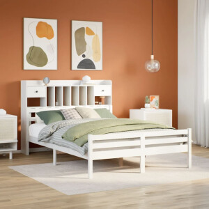 vidaXL Bed met boekenkast zonder matras grenenhout wit 150x200 cm
