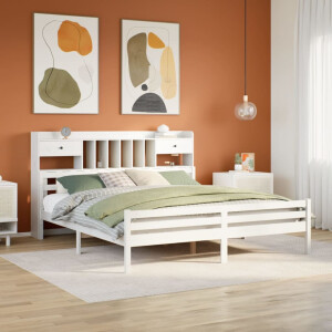 vidaXL Bed met boekenkast zonder matras grenenhout wit 180x200 cm